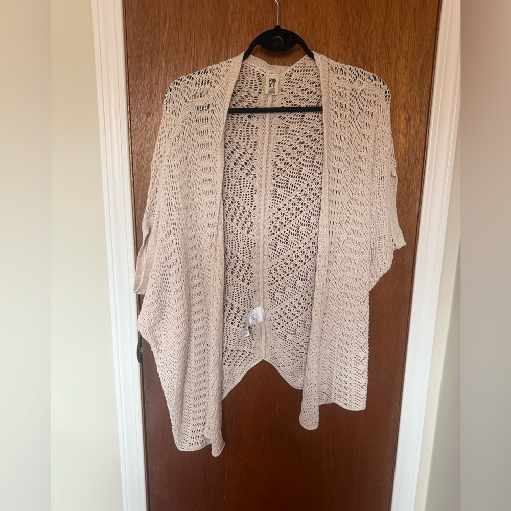 Roxy Cream Open-Knit Sweater Cover Up Cardigan